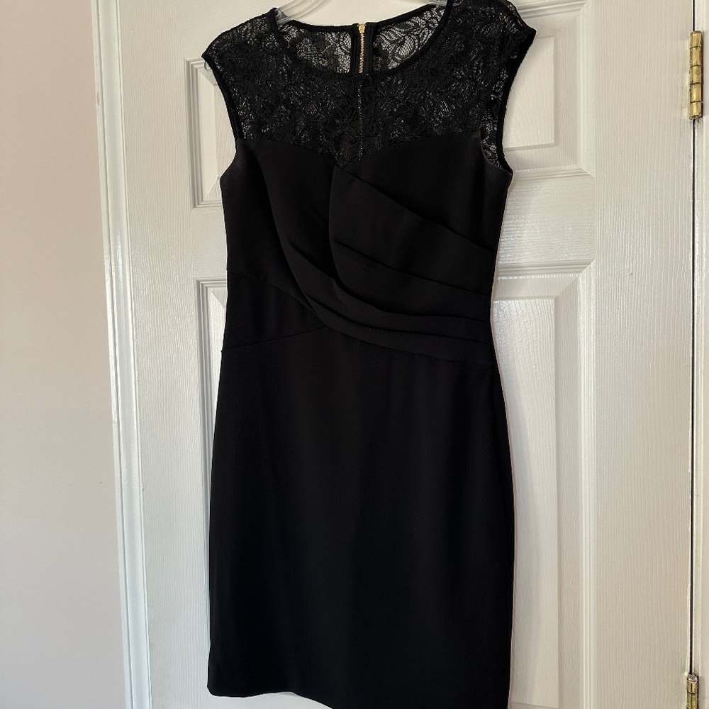 Calvin Klein Black Cocktail Dress Lace Gold Size 6